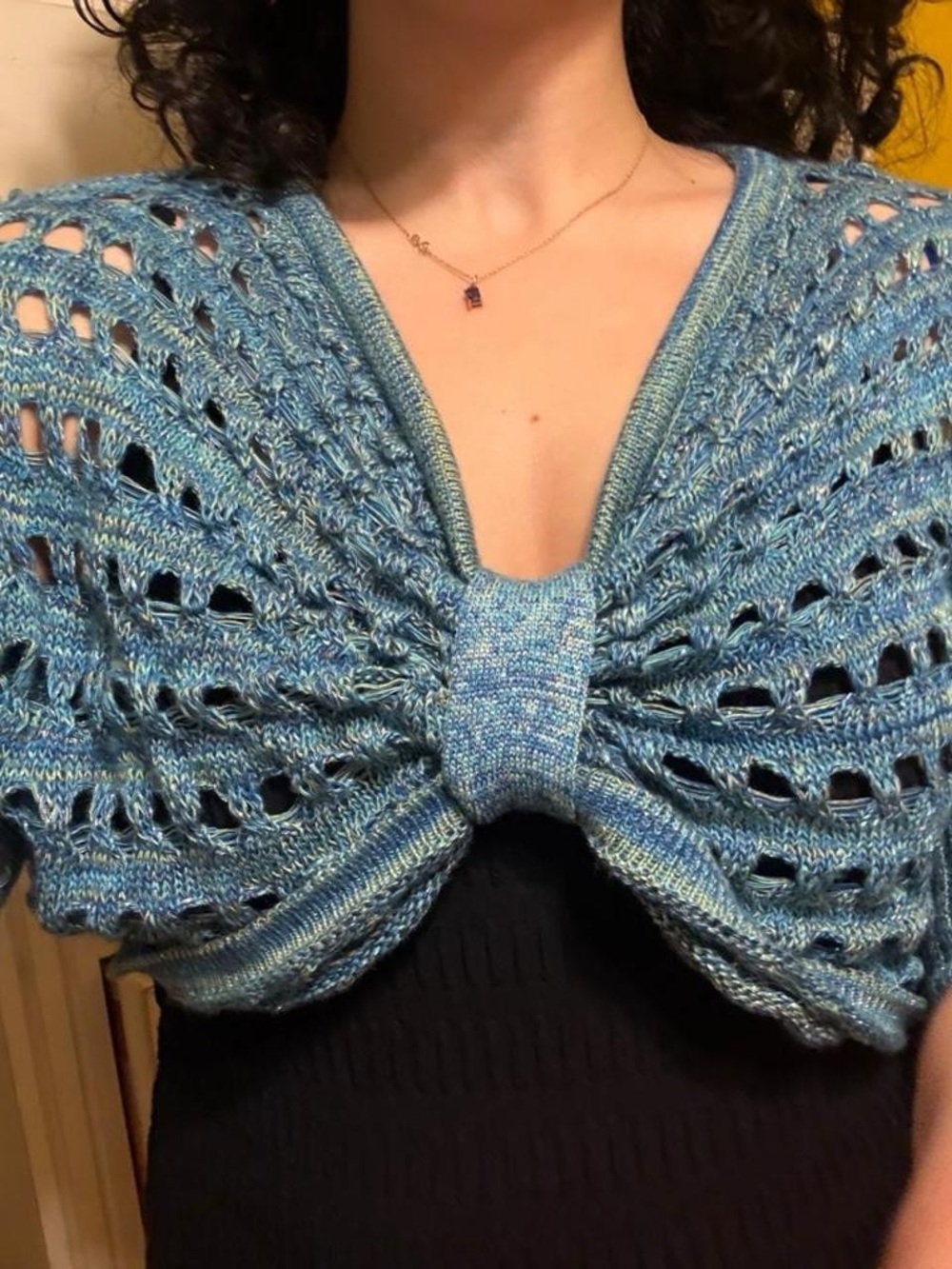 Light Blue Open-Knit Batwing Sweater Cardigan